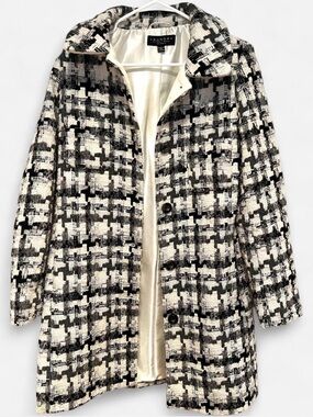 Laundry by Shelli Segal Shiny Black & White Tweed Coat